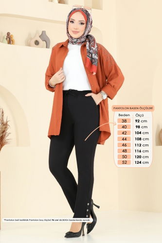 moda selvim Aksesuar Düğmeli Dabıl Pantolon 6627YG95 Siyah - Thumbnail