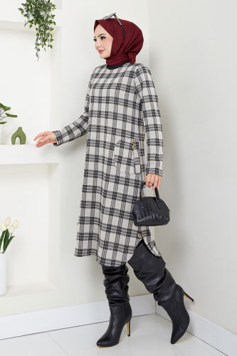 MRV B.R.Z. - Aksesuar Düğmeli Ekose Tunik 2004BRZ981-M Vizyon