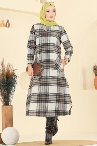 S.V.L. - Aksesuar Düğmeli Ekose Tunik 6899S324 Kahve