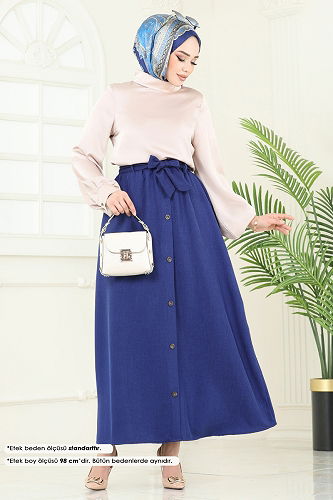 moda selvim Aksesuar Düğmeli Etek 817OZN1046 Laci - Thumbnail