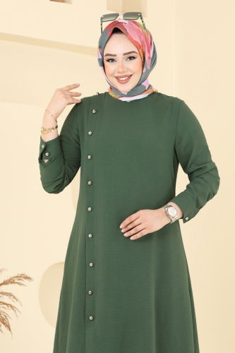 moda selvim Aksesuar Düğmeli İkili Takım PL9136 Haki - Thumbnail