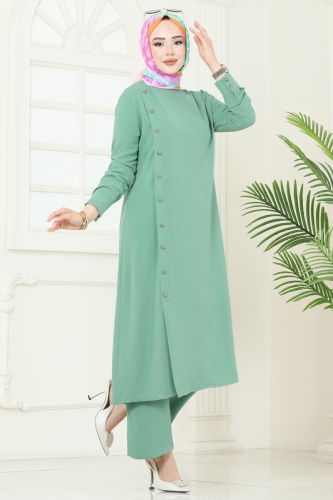 moda selvim Aksesuar Düğmeli İkili Takım PL9136 Mint - Thumbnail