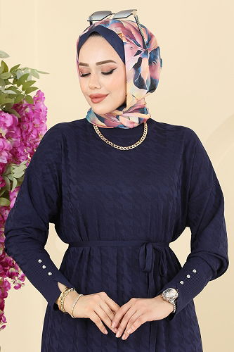 moda selvim Aksesuar Düğmeli Merserize Elbise 241420TPK1167 Laci - Thumbnail