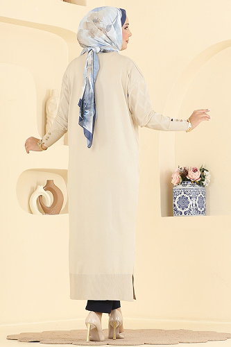 moda selvim Aksesuar Düğmeli Merserize Hırka 3295BRZ597 Taş - Thumbnail