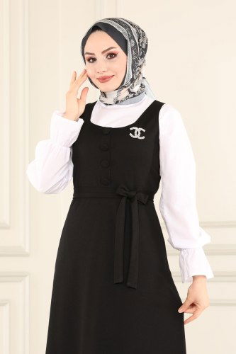 moda selvim Aksesuar Düğmeli Mira Jile 1509UKB139 Siyah - Thumbnail