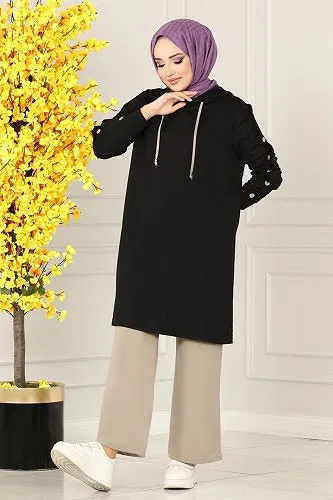 moda selvim Aksesuar Düğmeli Mira Takım 228DVL817 Siyah&Vizyon - Thumbnail