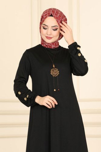 moda selvim Aksesuar Düğmeli Mira Takım 3002YNS793 Siyah - Thumbnail