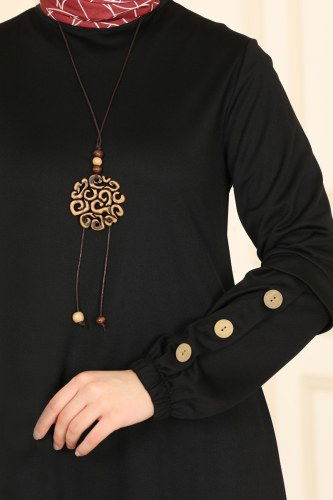 moda selvim Aksesuar Düğmeli Mira Takım 3002YNS793 Siyah - Thumbnail
