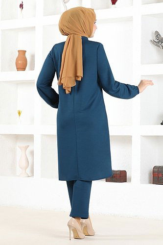 moda selvim Aksesuar Düğmeli Mira Takım MSL8077 İndigo - Thumbnail