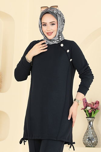 moda selvim Aksesuar Düğmeli Modal Takım 2733AYD574 Antrasit - Thumbnail