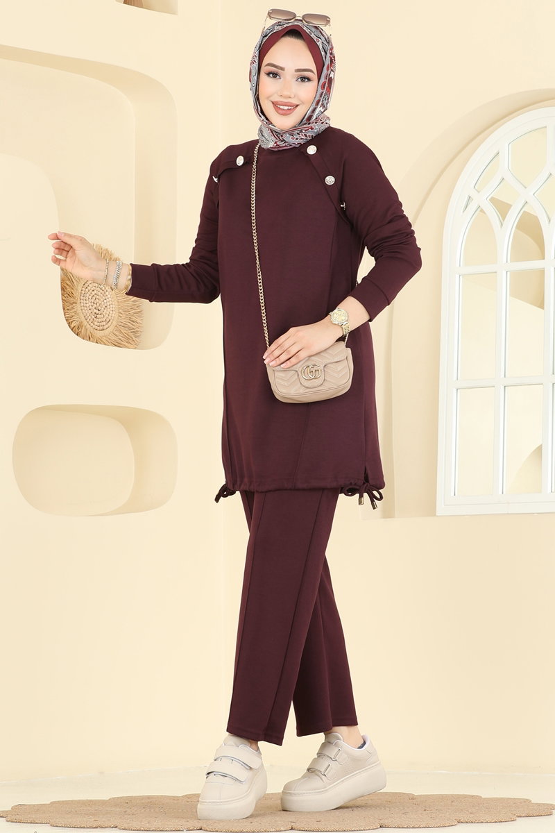 Aksesuar Düğmeli Modal Takım 2733AYD574 Bordo