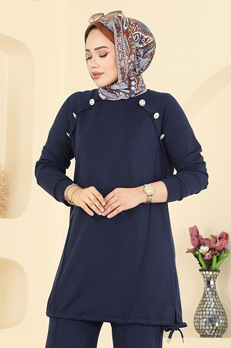 moda selvim Aksesuar Düğmeli Modal Takım 2733AYD574 Laci - Thumbnail