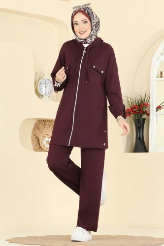 A.Y.D. - Aksesuar Düğmeli Modal Takım 2748AYD574 Bordo