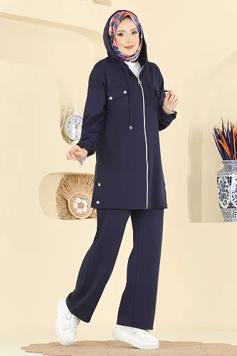 moda selvim Aksesuar Düğmeli Modal Takım 2748AYD574 Laci - Thumbnail