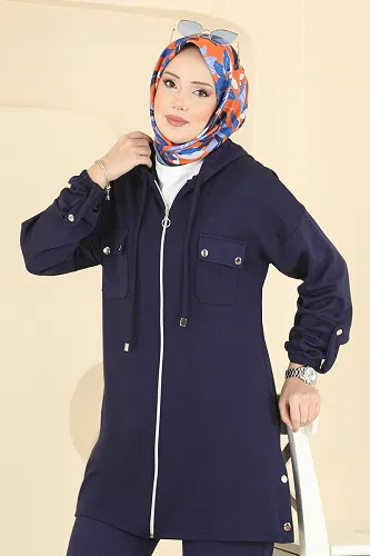 moda selvim Aksesuar Düğmeli Modal Takım 2748AYD574 Laci - Thumbnail