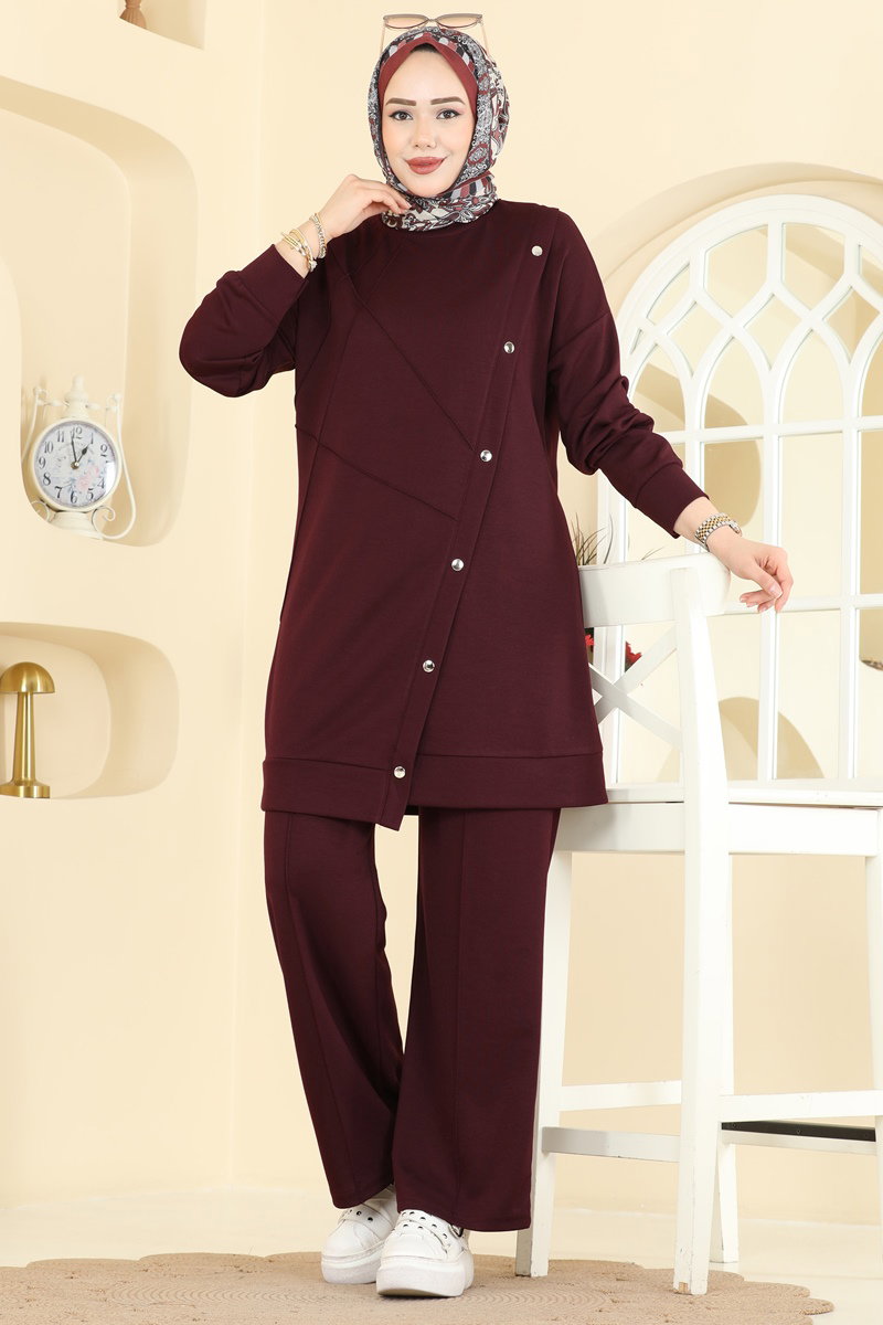 Aksesuar Düğmeli Modal Takım 2784AYD574 Bordo