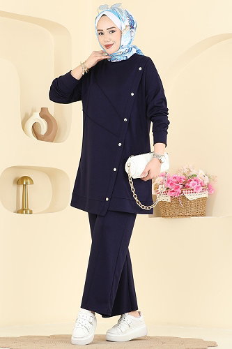 moda selvim Aksesuar Düğmeli Modal Takım 2784AYD574 Laci - Thumbnail