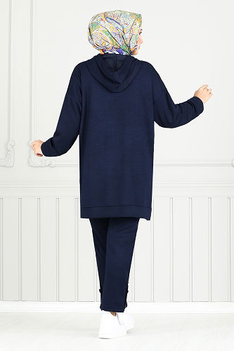 moda selvim Aksesuar Düğmeli Oyso Takım 1733LNA1042-M Laci - Thumbnail