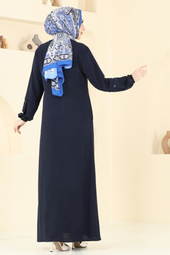 moda selvim Aksesuar Düğmeli Pardesü Ferace 3534MP806 Laci - Thumbnail