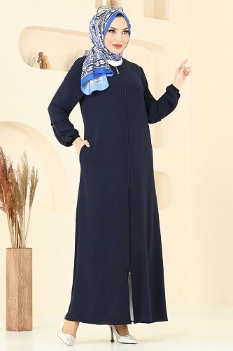 moda selvim Aksesuar Düğmeli Pardesü Ferace 3534MP806 Laci - Thumbnail