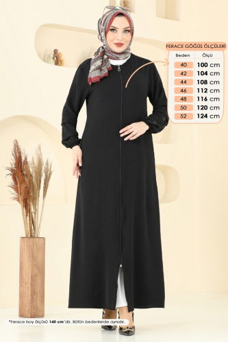 moda selvim Aksesuar Düğmeli Pardesü Ferace 3534MP806 Siyah - Thumbnail