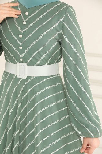 moda selvim Aksesuar Düğmeli Şifon Elbise 5148AL357 Mint - Thumbnail
