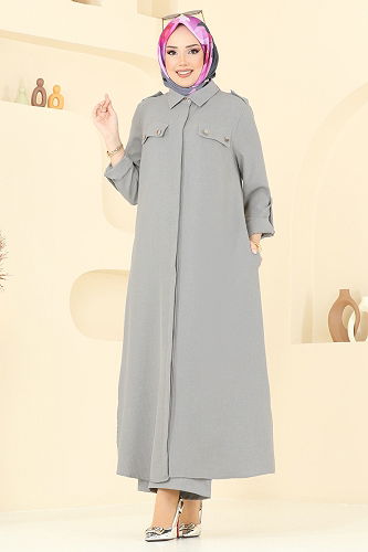 moda selvim Aksesuar Düğmeli Sofia Takım 23017UKB139 Gri - Thumbnail