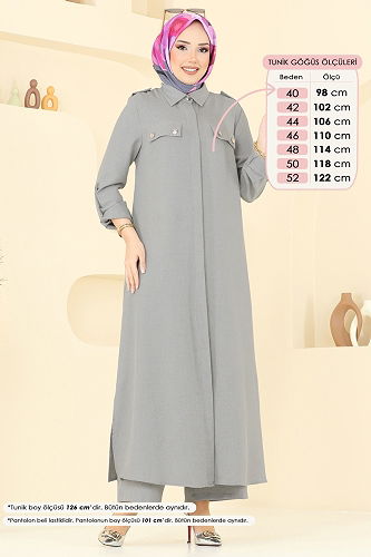 moda selvim Aksesuar Düğmeli Sofia Takım 23017UKB139 Gri - Thumbnail