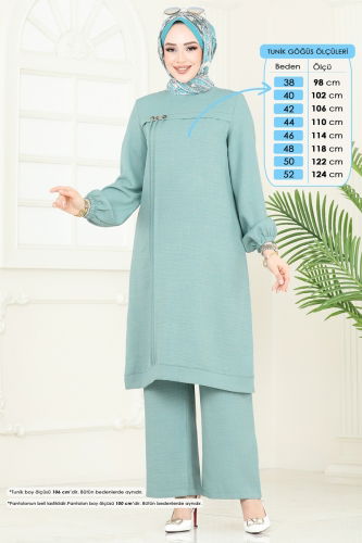 moda selvim Aksesuar Düğmeli Takım 366DVL817 Açık Mint - Thumbnail