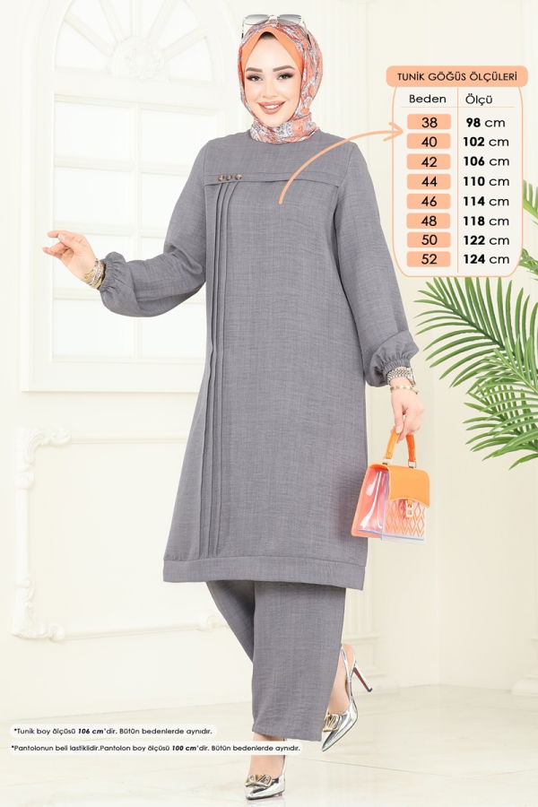 Modaselvim SEPETTE NET %20+%20 İNDİRİM Aksesuar Düğmeli Takım 366DVL817 Antrasit