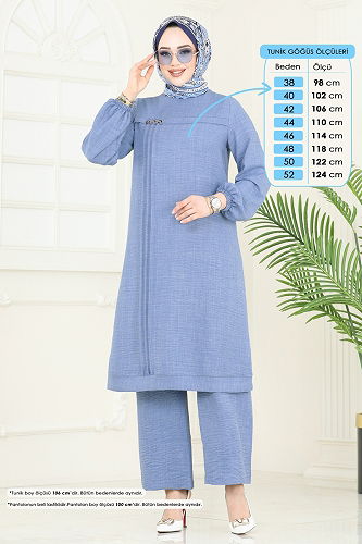 moda selvim Aksesuar Düğmeli Takım 366DVL817 Mavi - Thumbnail