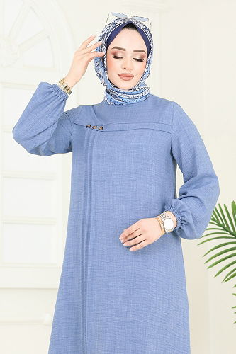 moda selvim Aksesuar Düğmeli Takım 366DVL817 Mavi - Thumbnail