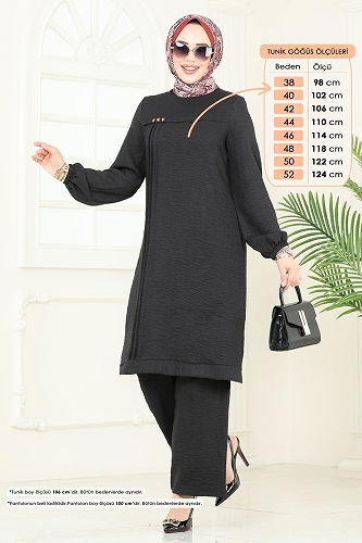 moda selvim Aksesuar Düğmeli Takım 366DVL817 Siyah - Thumbnail