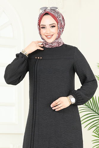 moda selvim Aksesuar Düğmeli Takım 366DVL817 Siyah - Thumbnail