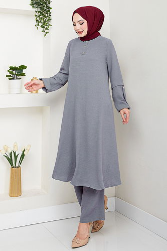 moda selvim Aksesuar Düğmeli Takım 4012MH1062-M Gri - Thumbnail