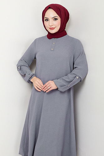 moda selvim Aksesuar Düğmeli Takım 4012MH1062-M Gri - Thumbnail