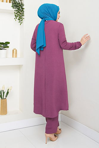 moda selvim Aksesuar Düğmeli Takım 4012MH1062-M Koyu Lila - Thumbnail