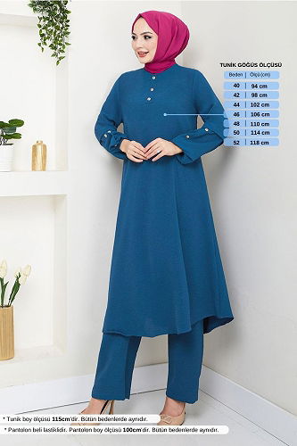 moda selvim Aksesuar Düğmeli Takım 4012MH1062-M Petrol - Thumbnail