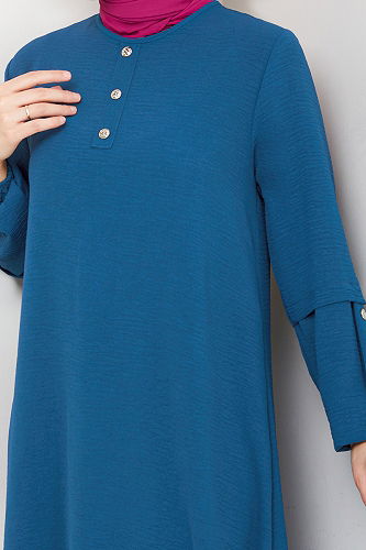 moda selvim Aksesuar Düğmeli Takım 4012MH1062-M Petrol - Thumbnail