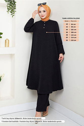 moda selvim Aksesuar Düğmeli Takım 4012MH1062-M Siyah - Thumbnail