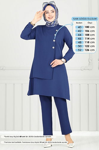 moda selvim Aksesuar Düğmeli Tesettür Takım 23012UKB139 Laci - Thumbnail