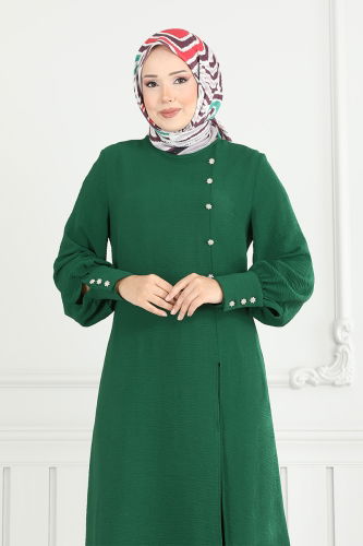 MRV S.L. - Aksesuar Düğmeli Tesettür Takım 2664SL890-M Zümrüt