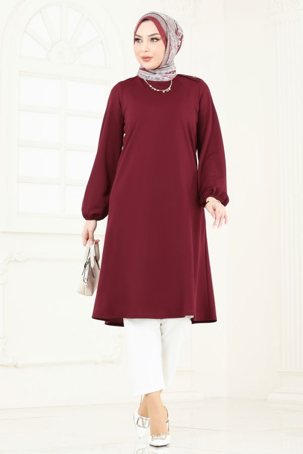 Modaselvim Tunik Aksesuar Düğmeli Tesettür Tunik 7777MH427 Bordo