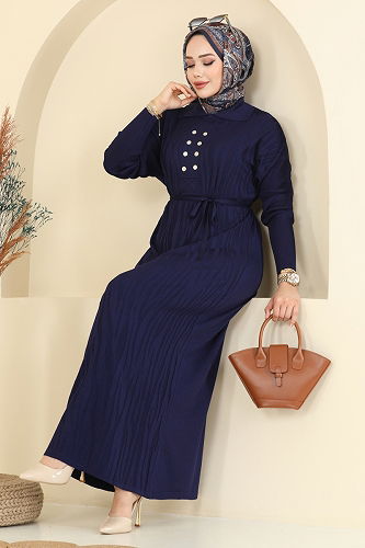 moda selvim Aksesuar Düğmeli Triko Elbise 211440TPK1167 Laci - Thumbnail