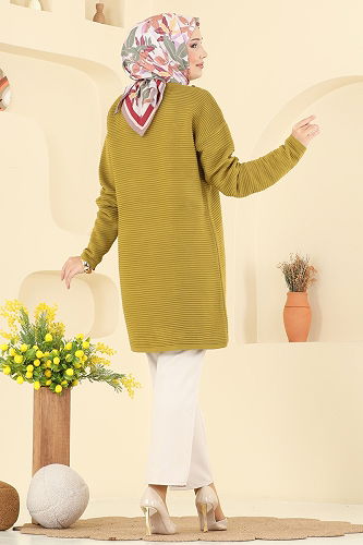 moda selvim Aksesuar Düğmeli Triko Tunik 2735AYD574 Asit - Thumbnail