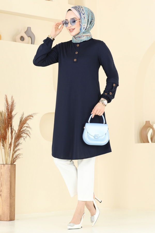 Modaselvim Tunik Aksesuar Düğmeli Tunik 1799MH427 Laci