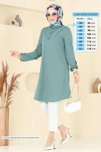 moda selvim Aksesuar Düğmeli Tunik 1799MH427 Mint - Thumbnail