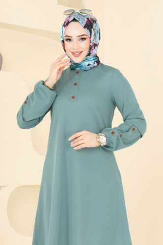 moda selvim Aksesuar Düğmeli Tunik 1799MH427 Mint - Thumbnail