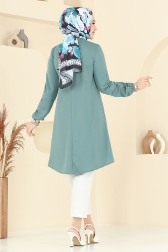 moda selvim Aksesuar Düğmeli Tunik 1799MH427 Mint - Thumbnail