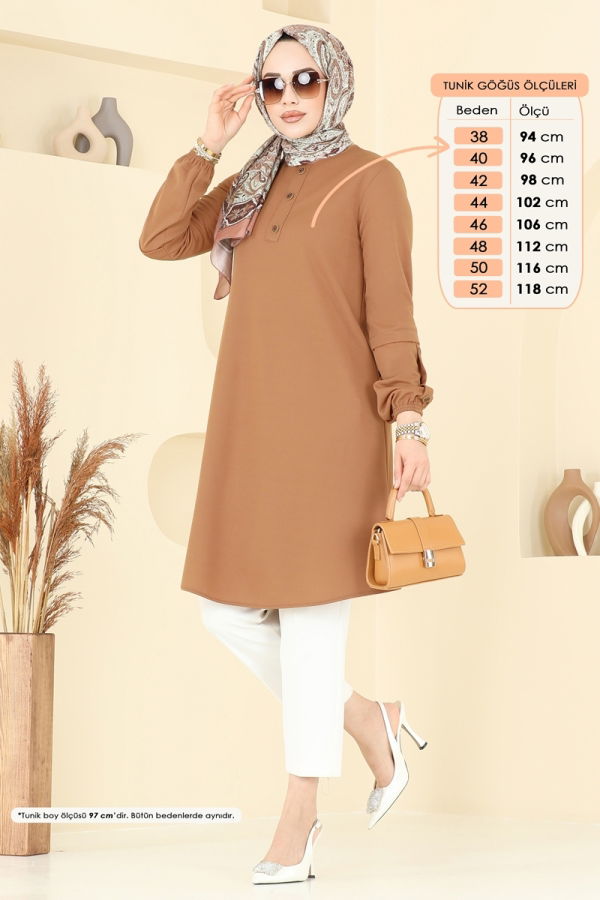 Modaselvim Tunik Aksesuar Düğmeli Tunik 1799MH427 Taba